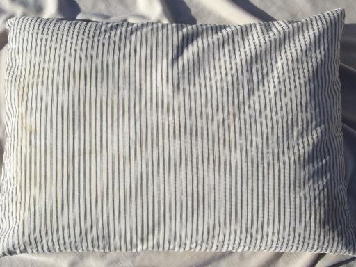 photo of vintage farmhouse feather pillows w/ antique indigo striped cotton ticking  #7