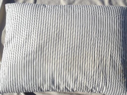 photo of vintage farmhouse feather pillows w/ antique indigo striped cotton ticking  #10