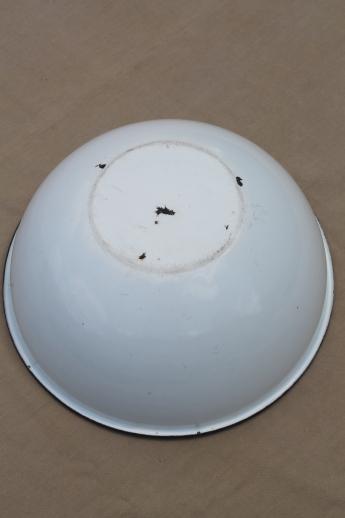 photo of vintage farmhouse kitchen enamelware bowl, big old white enamel bowl / basin #3