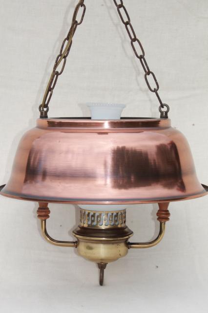 photo of vintage farmhouse kitchen pendant lamp, hanging light w/ antique copper color metal shade #4