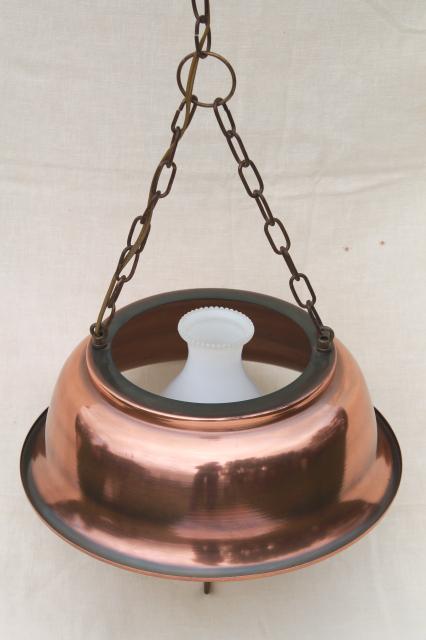photo of vintage farmhouse kitchen pendant lamp, hanging light w/ antique copper color metal shade #5