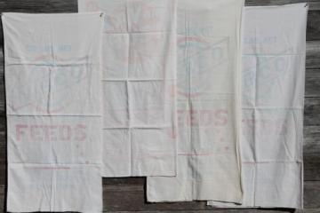 catalog photo of vintage farmhouse kitchen towels made from old printed cotton feedsacks