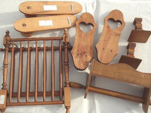 photo of vintage farmhouse kitchen wood ware lot, primitive country heart sconces, shelf etc. #4