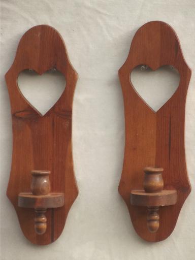 photo of vintage farmhouse kitchen wood ware lot, primitive country heart sconces, shelf etc. #9