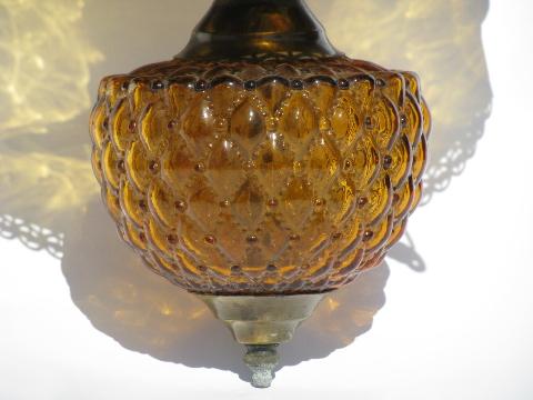 photo of vintage farmhouse lamp hanging light, Fenton amber glass shade #3