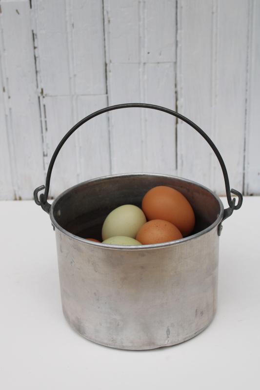 photo of vintage farmhouse milk pail, little metal bucket or child's size garden basket #1