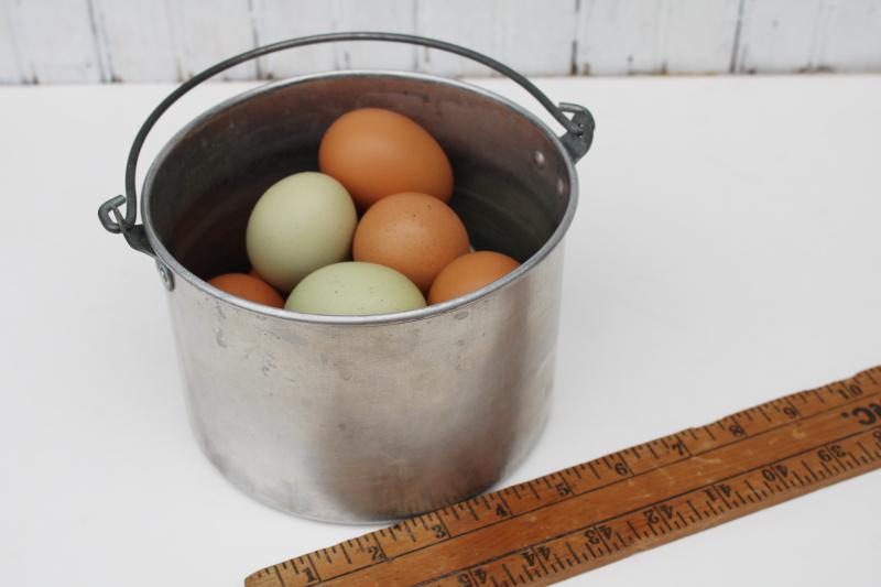 photo of vintage farmhouse milk pail, little metal bucket or child's size garden basket #2