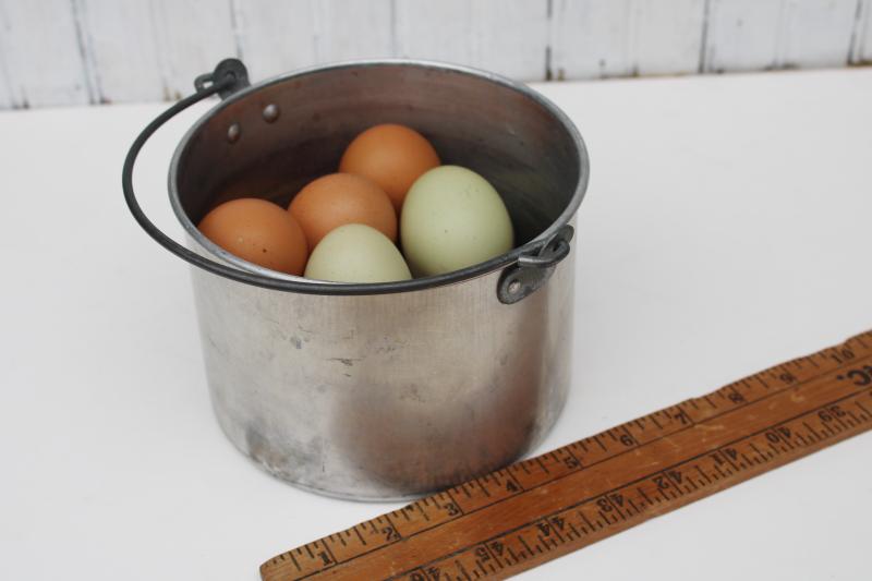 photo of vintage farmhouse milk pail, little metal bucket or child's size garden basket #3