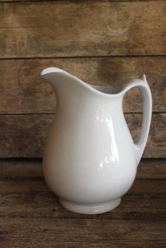 catalog photo of vintage farmhouse pitcher heavy white ironstone china, antique English Royal Arms mark