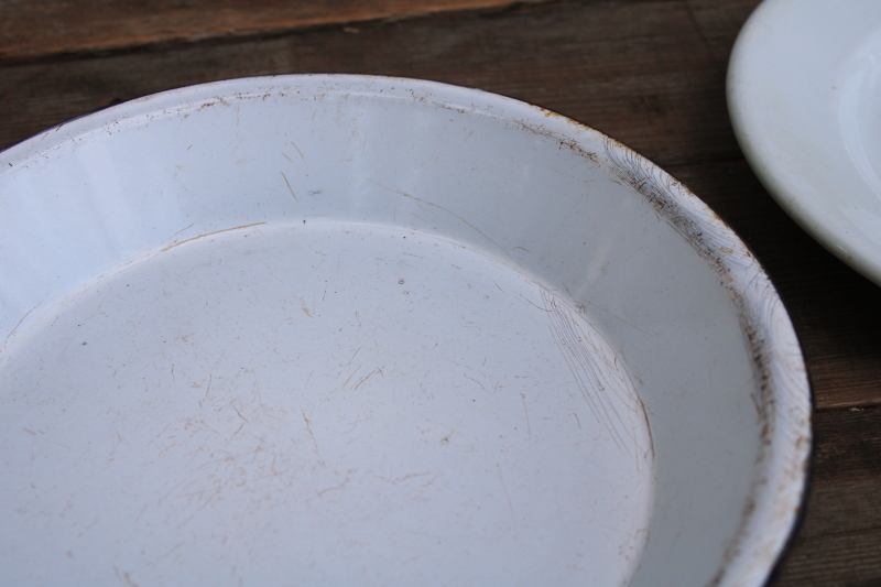 photo of vintage farmhouse primitive cloche, rusty wire basket horse muzzle w/ old ironstone plate or pie pan  #2