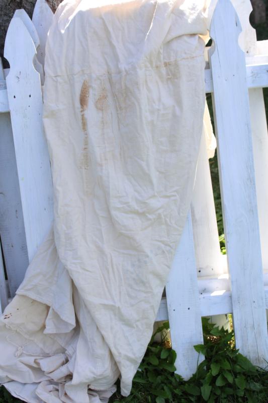 photo of vintage farmhouse primitive cotton flour sack bed cover w/ old advertising printed sacks #3