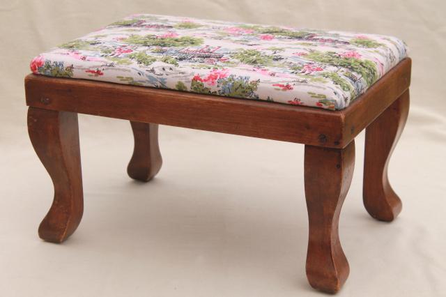 photo of vintage farmhouse style country pine primitive stool, small wood footstool #1