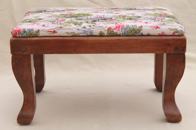 photo of vintage farmhouse style country pine primitive stool, small wood footstool #3