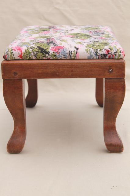 photo of vintage farmhouse style country pine primitive stool, small wood footstool #5