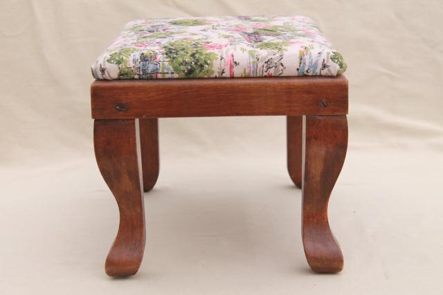 photo of vintage farmhouse style country pine primitive stool, small wood footstool #8