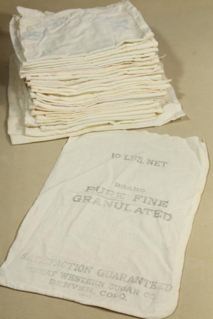 photo of vintage farmhouse unbleached cotton sugar sacks sewn up as bags w/ chain stitching #1