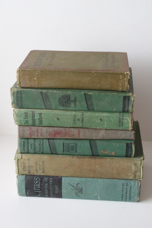 photo of vintage farming agriculture horticulture textbooks, 1930s 50s books old green cloth covers  #1