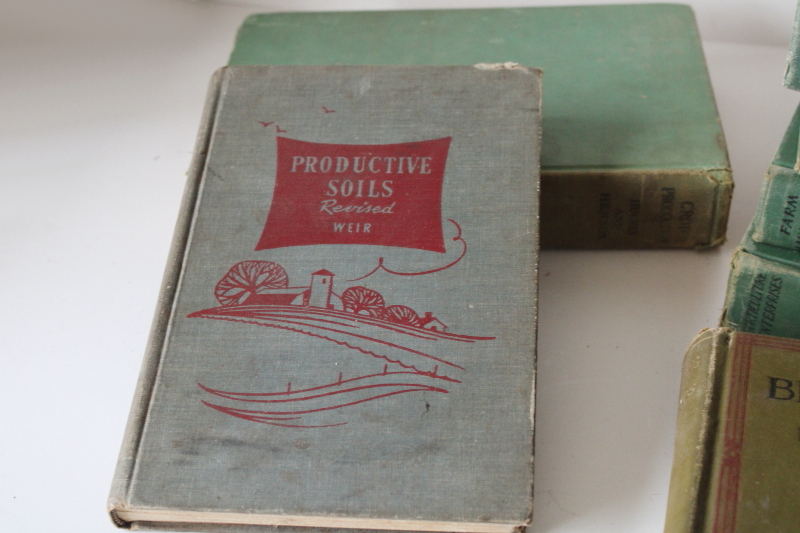 photo of vintage farming agriculture horticulture textbooks, 1930s 50s books old green cloth covers  #3