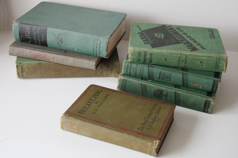 photo of vintage farming agriculture horticulture textbooks, 1930s 50s books old green cloth covers  #5