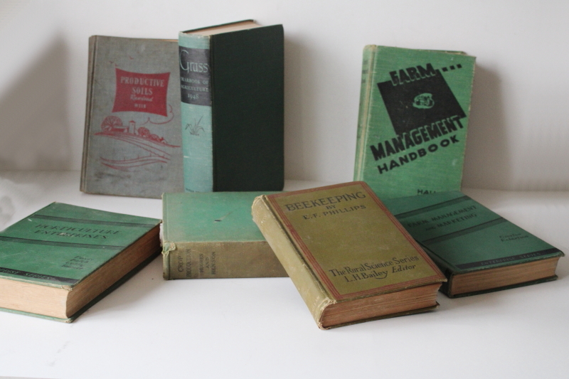 photo of vintage farming agriculture horticulture textbooks, 1930s 50s books old green cloth covers  #8