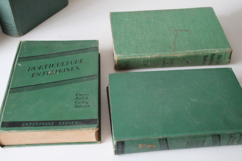 photo of vintage farming agriculture horticulture textbooks, 1930s 50s books old green cloth covers  #10