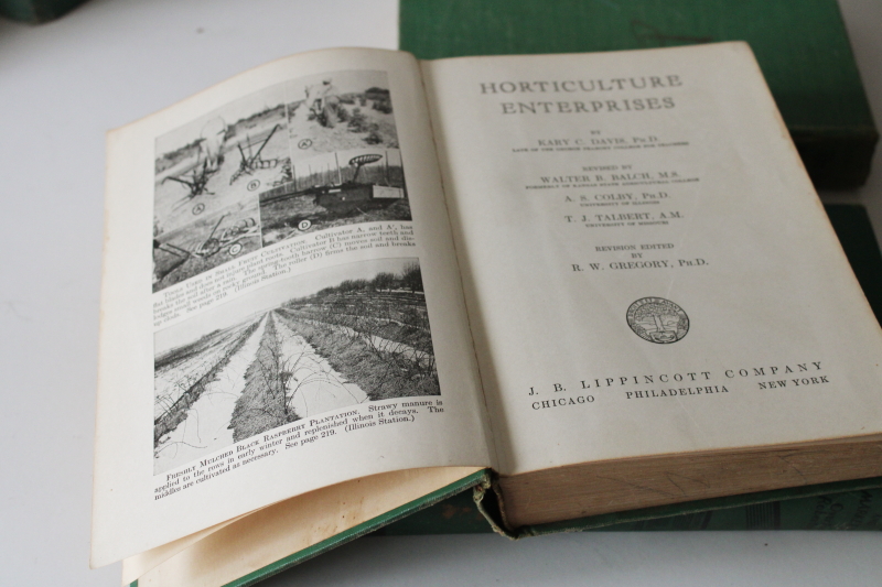 photo of vintage farming agriculture horticulture textbooks, 1930s 50s books old green cloth covers  #12