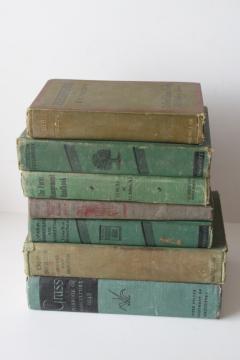 catalog photo of vintage farming agriculture horticulture textbooks, 1930s 50s books old green cloth covers 