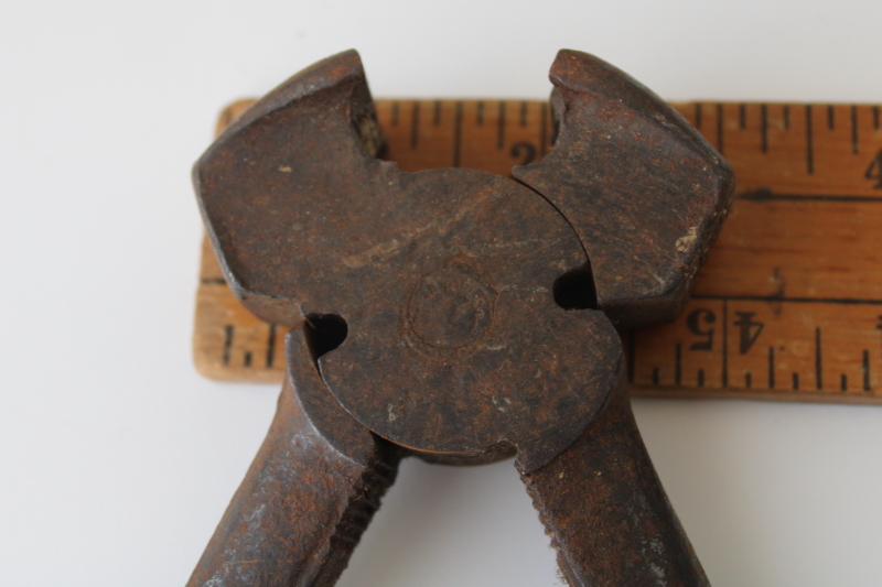 photo of vintage farrier tools, nippers w/ hammer heads, long handled tongs for horseshoeing  #2