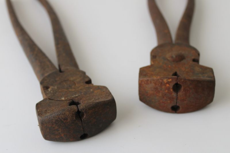 photo of vintage farrier tools, nippers w/ hammer heads, long handled tongs for horseshoeing  #6