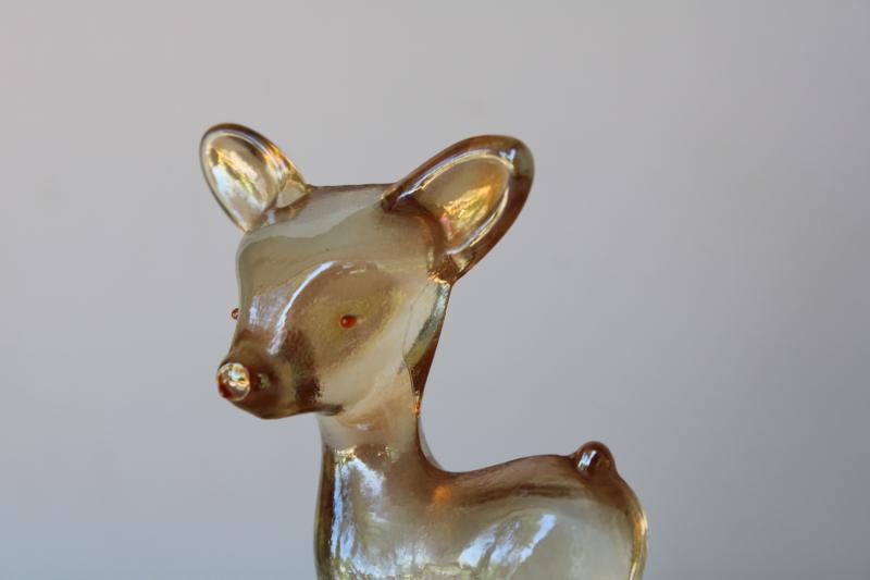 photo of vintage fawn deer peach luster glass vanity table puff box or jewelry dish #2