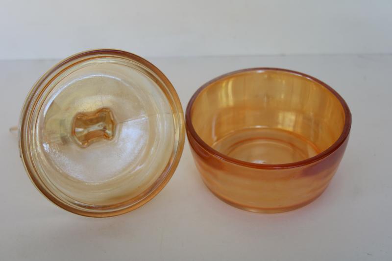 photo of vintage fawn deer peach luster glass vanity table puff box or jewelry dish #6