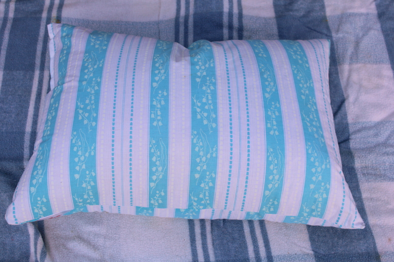 photo of vintage feather pillow, Harris cotton ticking fabric blue & white #5