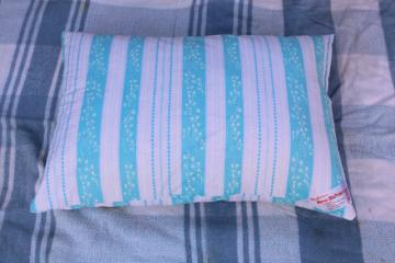 catalog photo of vintage feather pillow, Harris cotton ticking fabric blue & white