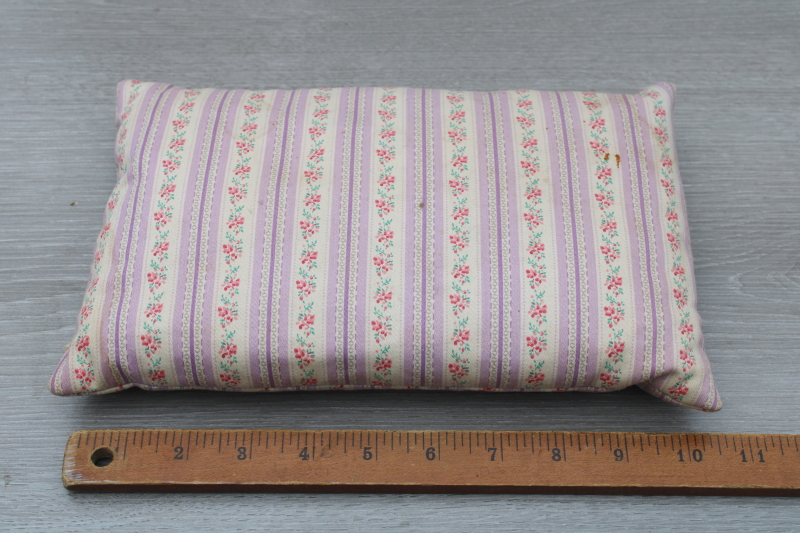 photo of vintage feather pillow, chair bench cushion or baby size neck pillow, flowered cotton ticking #1