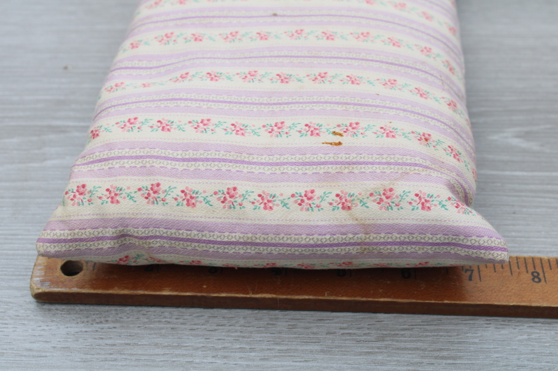 photo of vintage feather pillow, chair bench cushion or baby size neck pillow, flowered cotton ticking #3