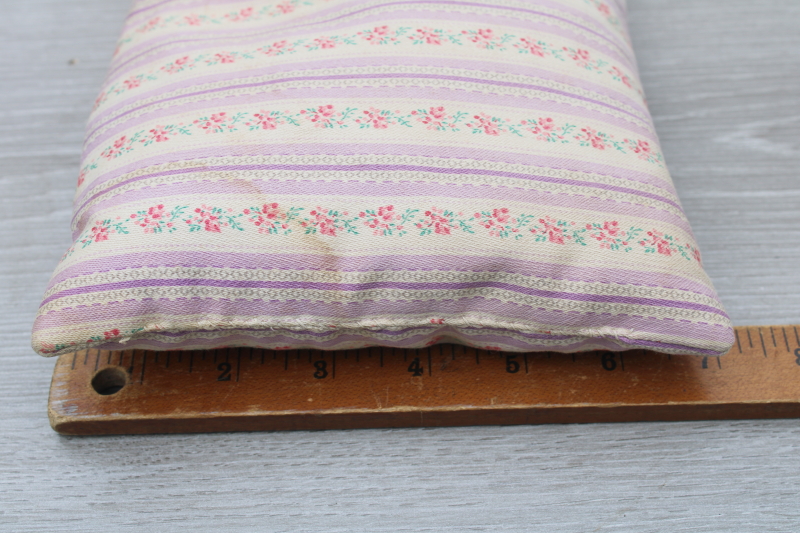photo of vintage feather pillow, chair bench cushion or baby size neck pillow, flowered cotton ticking #4