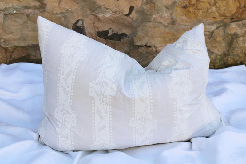 photo of vintage feather pillow in Harris cotton ticking fabric, all white farmhouse style #4