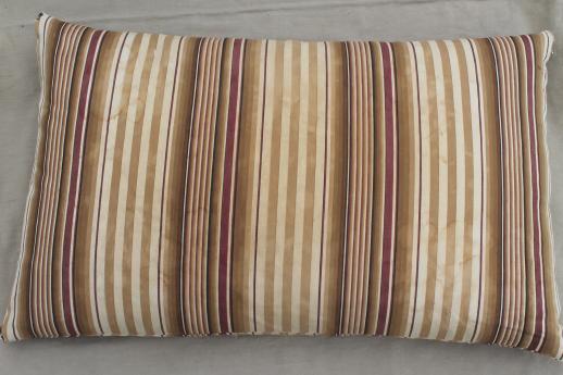 photo of vintage feather pillow w/ primitive old brown striped ticking patched in indigo blue  #3