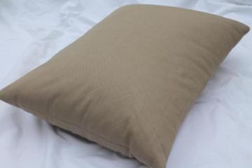 catalog photo of vintage feather pillow, rustic camp / camping pillow w/ brown cotton twill cover