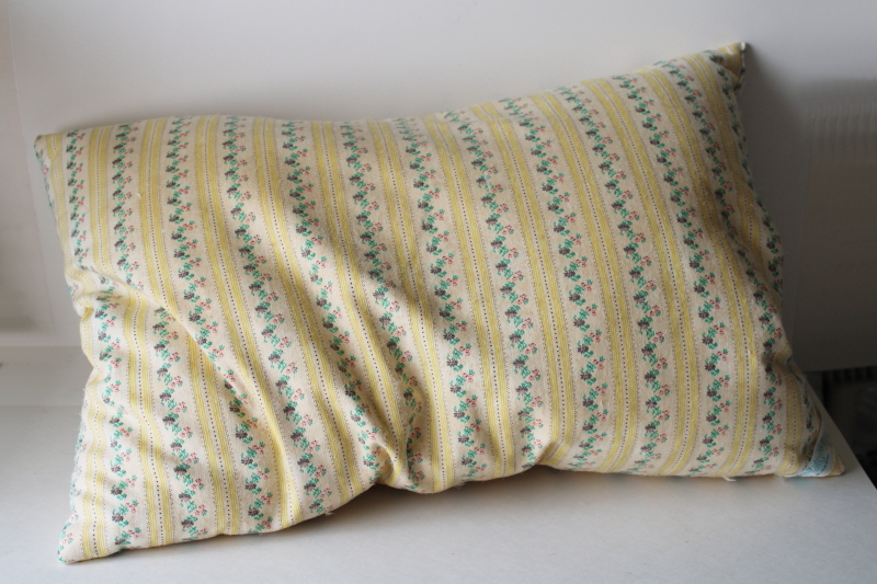 photo of vintage feather pillow, soft floral striped cotton ticking fabric cover  #1