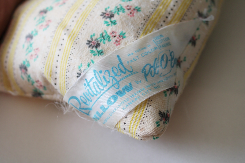 photo of vintage feather pillow, soft floral striped cotton ticking fabric cover #2