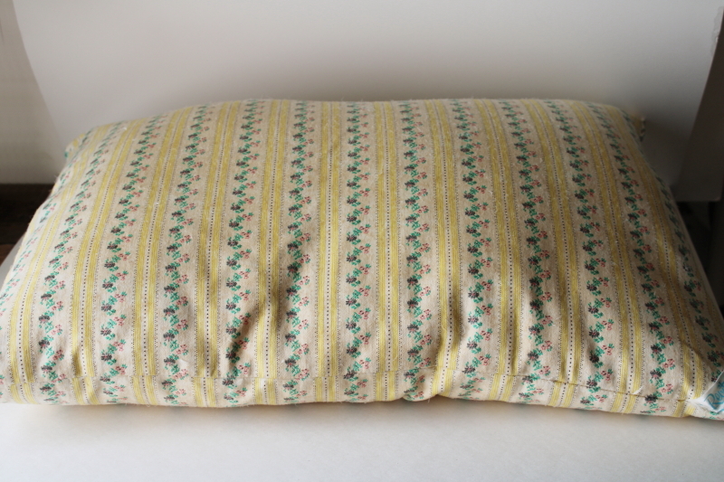 photo of vintage feather pillow, soft floral striped cotton ticking fabric cover #4