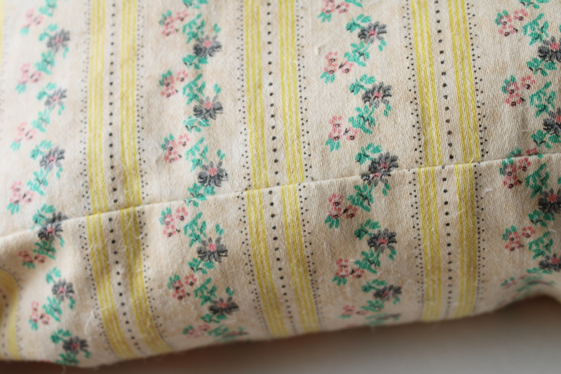 photo of vintage feather pillow, soft floral striped cotton ticking fabric cover #7
