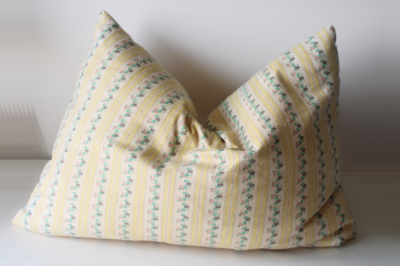 photo of vintage feather pillow, soft floral striped cotton ticking fabric cover #8