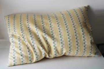 vintage feather pillow, soft floral striped cotton ticking fabric cover 
