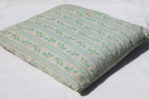 photo of vintage feather pillow, square chair cushion pillow with shabby flowered striped ticking #1