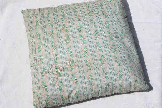 photo of vintage feather pillow, square chair cushion pillow with shabby flowered striped ticking #3