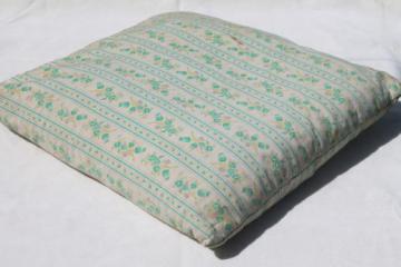 catalog photo of vintage feather pillow, square chair cushion pillow with shabby flowered striped ticking