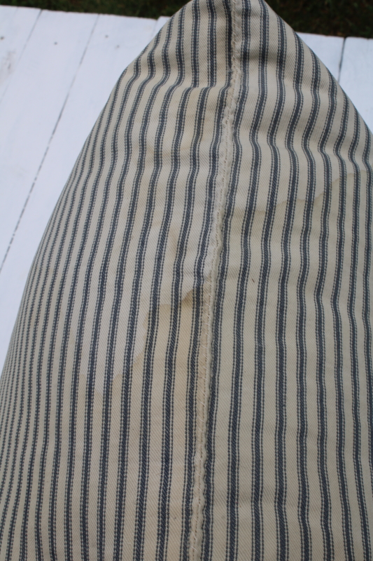 photo of vintage feather pillow, stained old blue striped cotton ticking fabric farmhouse primitive  #5