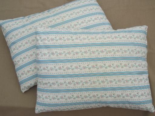 photo of vintage feather pillows w/ cottage flowered stripe cotton ticking fabric #1